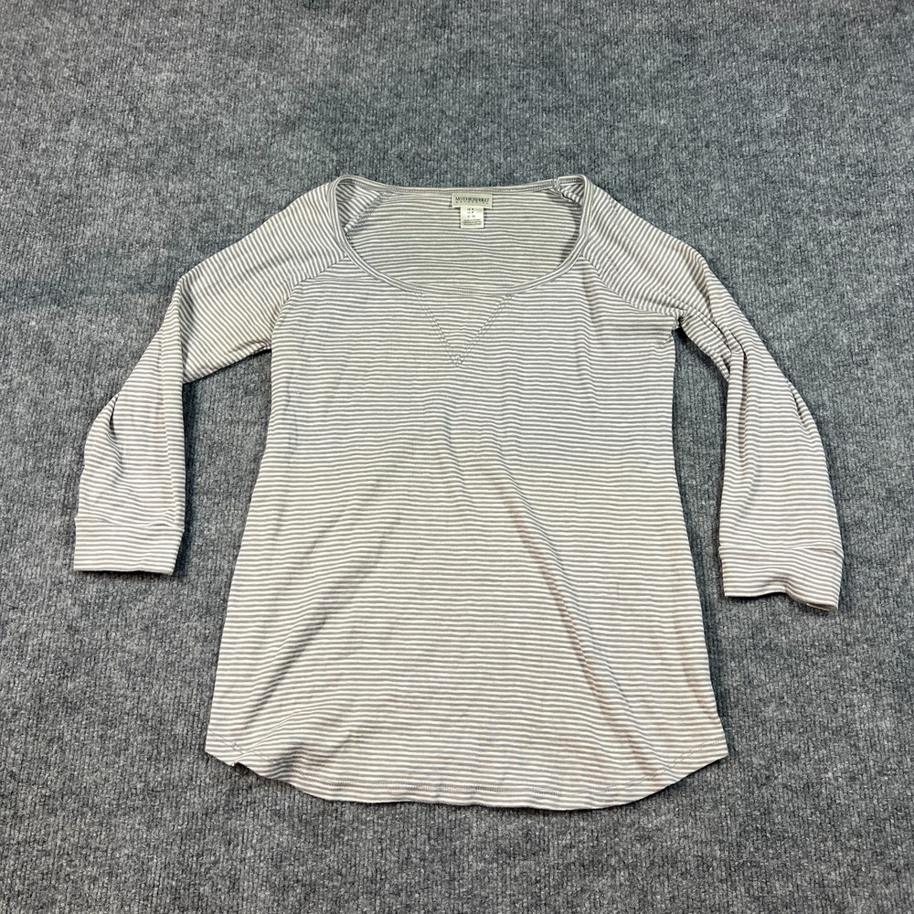 Motherhood Maternity Shirt Top Women Small Gray Striped Raglan Sleeve Scoop Neck